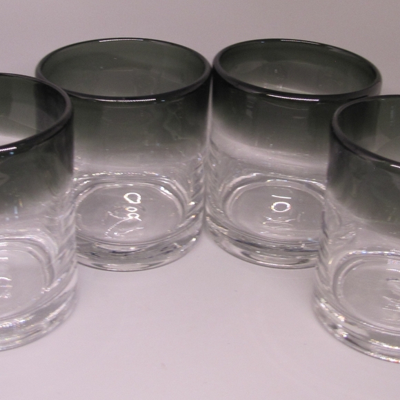 Glass Set of 4 Black & Gray Ombre Low Ball Hand Blown Hand Made 16oz NWOT - Picture 8 of 14